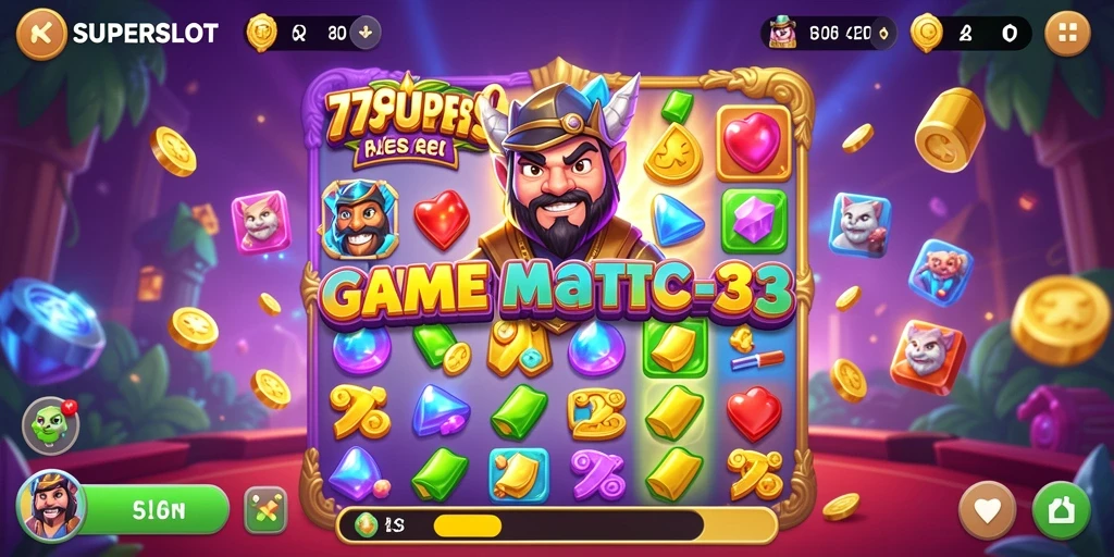 Screenshot utama 77SUPERSLOT menampilkan gameplay Match-3 yang seru dan menantang.