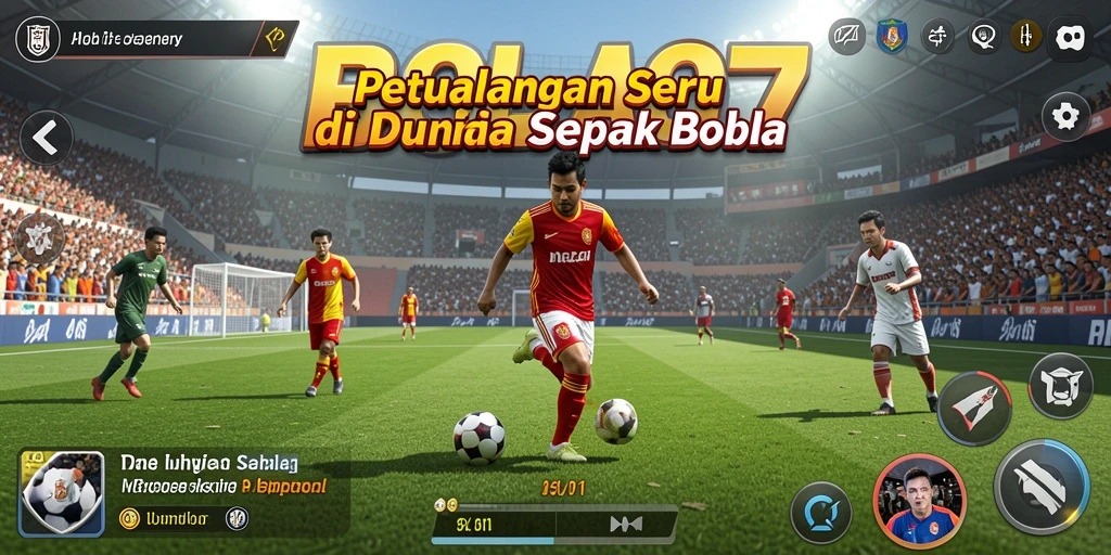 Screenshot gameplay BOLA07 menampilkan aksi seru dalam permainan petualangan sepak bola.