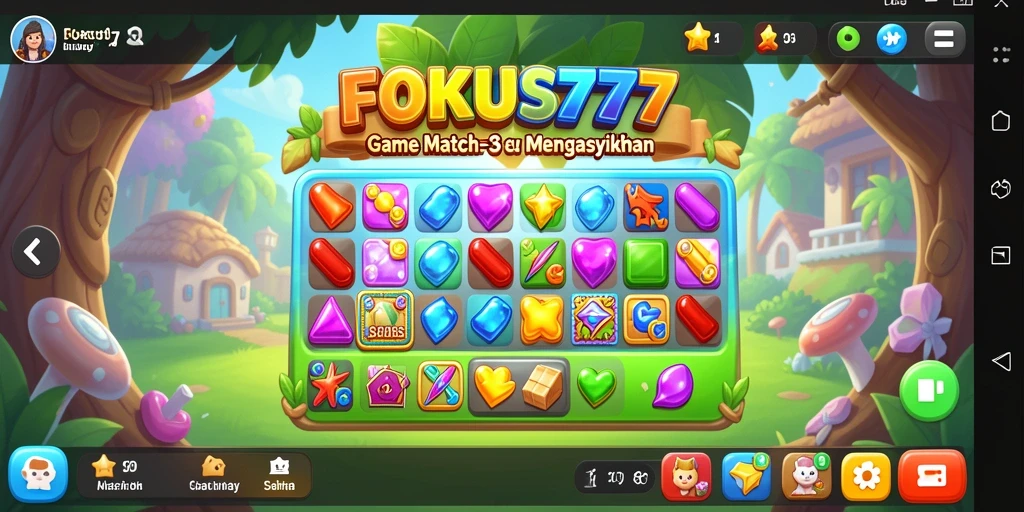 Tampilan gameplay menarik dari FOKUS777 dengan tantangan Match-3.