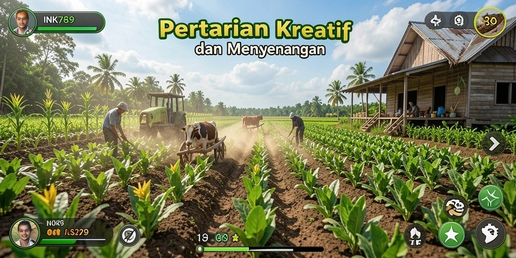 Tampilan gameplay menarik di INK789 dengan aktivitas bertani.