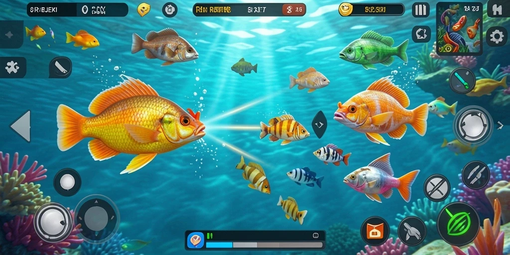 Tampilan gameplay seru saat menembak ikan di REJEKI.