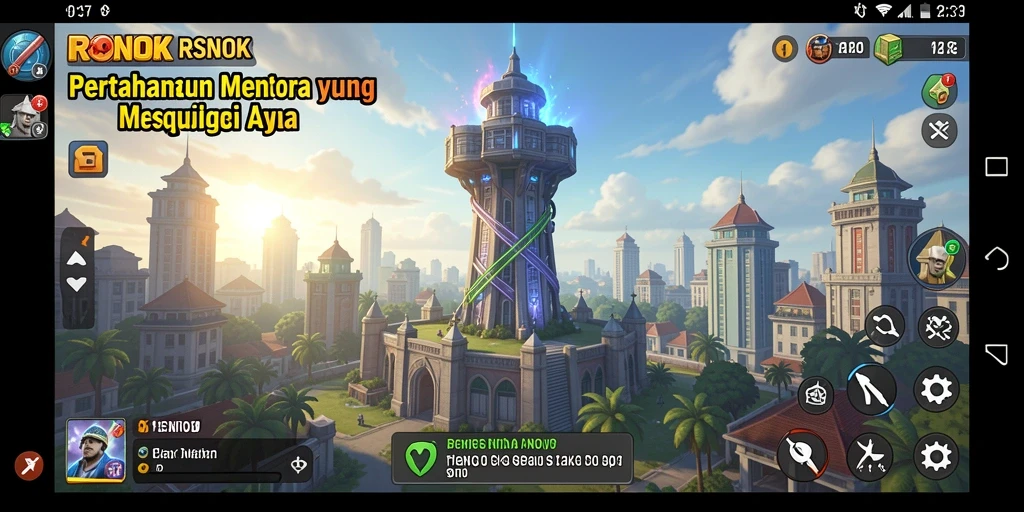 Screenshot gameplay RSNOK menampilkan aksi menara pertahanan yang seru.
