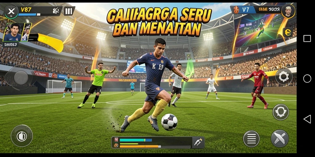 Screenshot V87 menampilkan gameplay olahraga yang seru dan menegangkan.